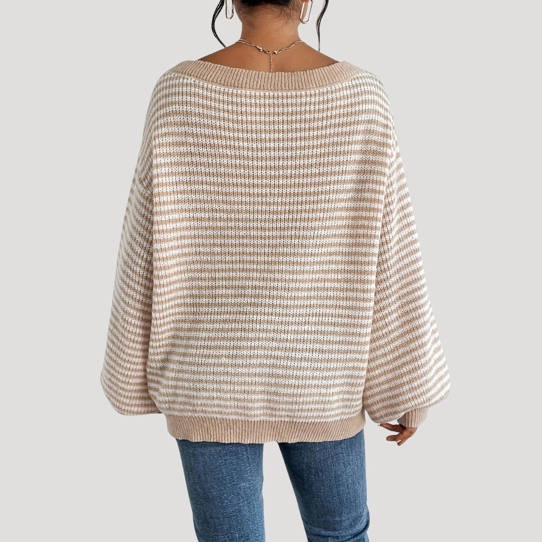 Damen - Gestreifter Strickpullover - Übergrößen - Weich und Bequem - Perfekt für jeden Anlass