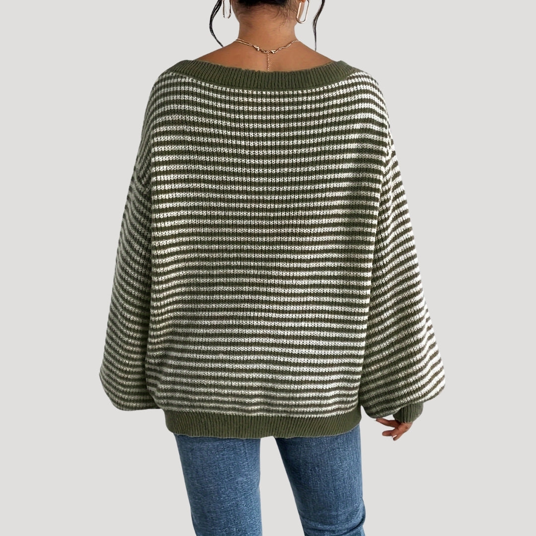 Damen - Gestreifter Strickpullover - Übergrößen - Weich und Bequem - Perfekt für jeden Anlass