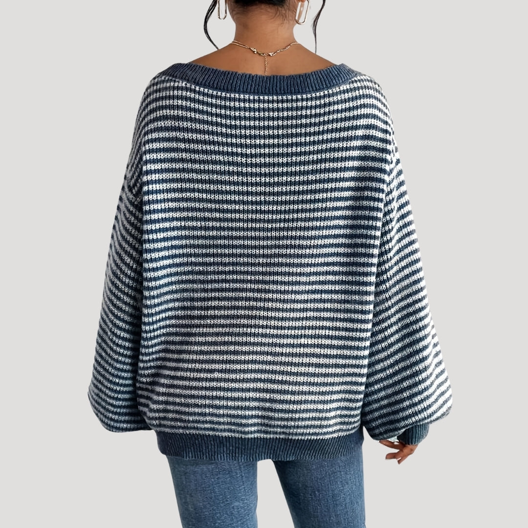 Damen - Gestreifter Strickpullover - Übergrößen - Weich und Bequem - Perfekt für jeden Anlass