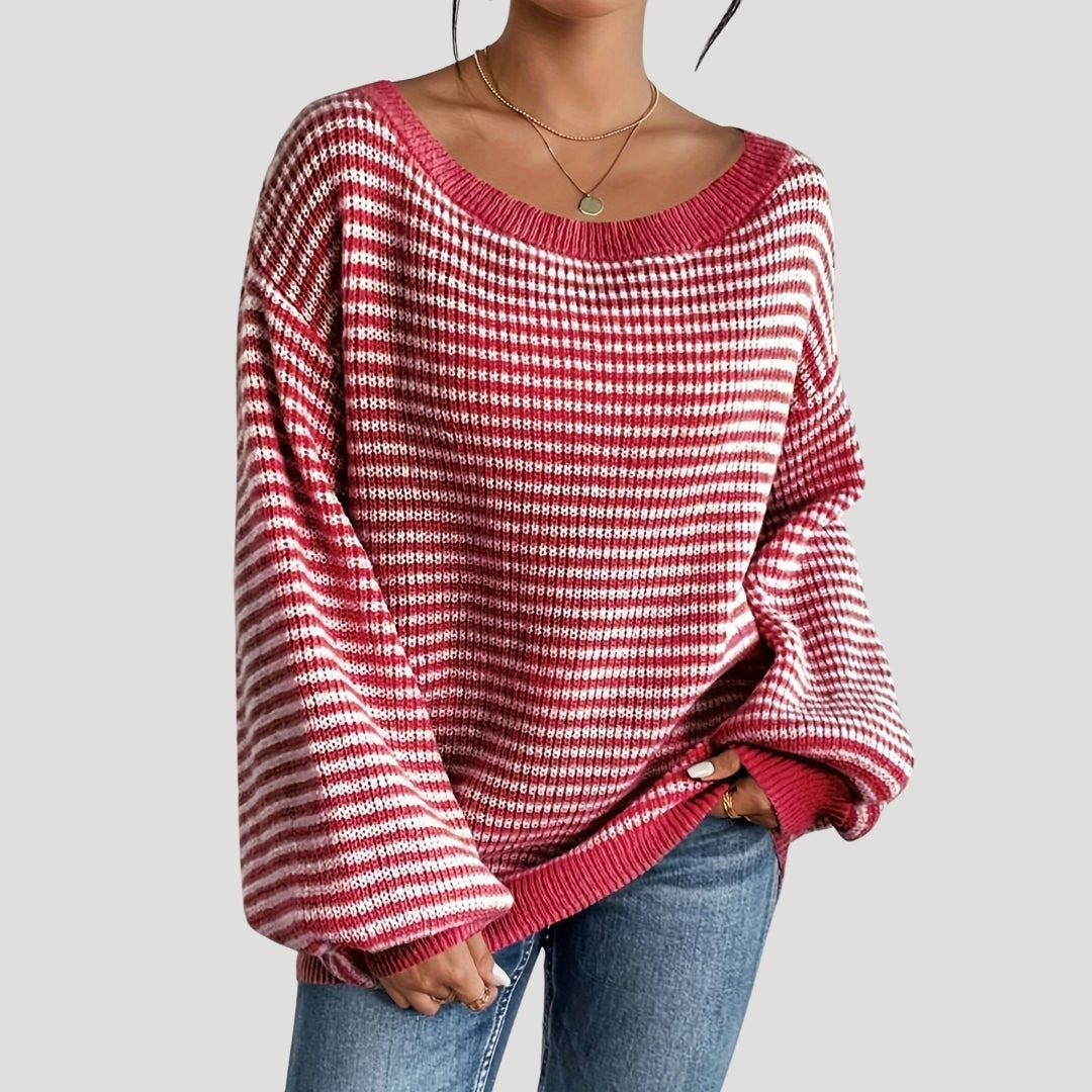 Damen - Gestreifter Strickpullover - Übergrößen - Weich und Bequem - Perfekt für jeden Anlass