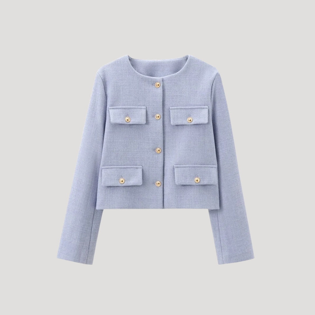 Damen - Gekürzte Strickjacke mit Taschen - Knopfleiste - Stilvolle und Bequeme Strickmode