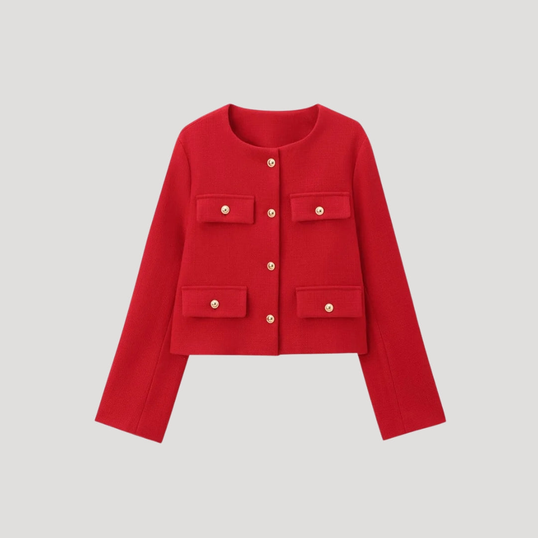 Damen - Gekürzte Strickjacke mit Taschen - Knopfleiste - Stilvolle und Bequeme Strickmode