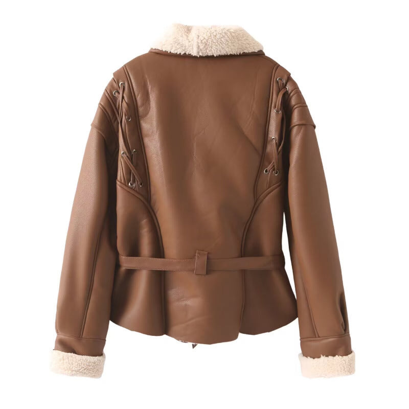 Damen - Kunstlederjacke - Teddyfutter - Modischer Winter Style - Bequem und Warm