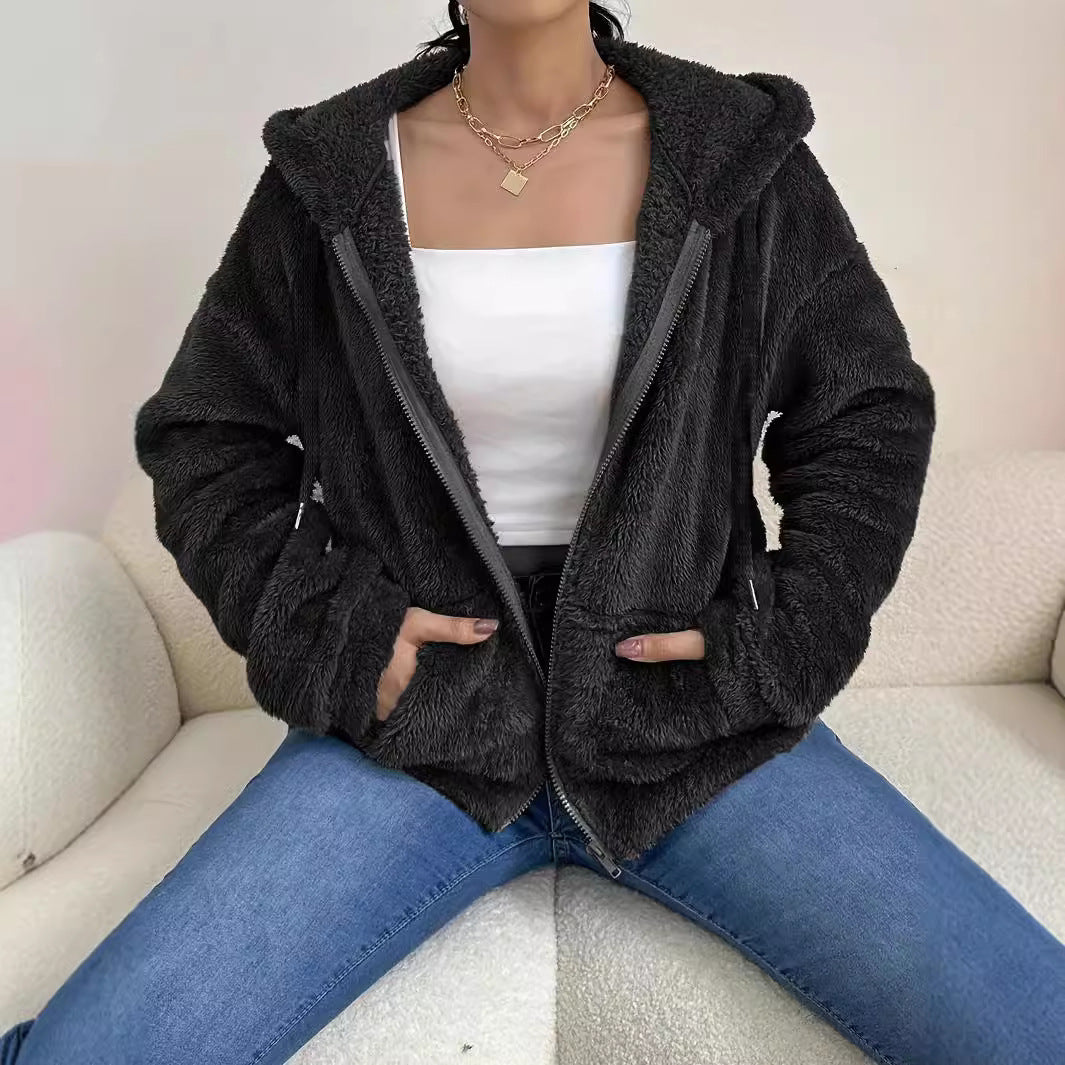 Damen - Fleecejacke - Kuschelig mit Kapuze & Taschen - Perfekt für kalte Tage