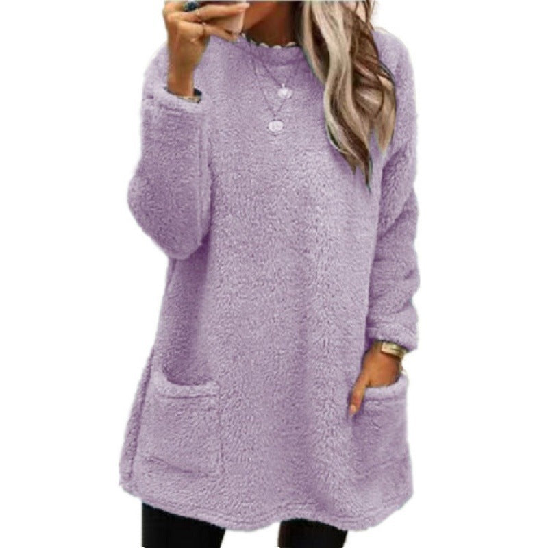 Damen - Pullover mit Taschen - Fleece - Weit geschnittener