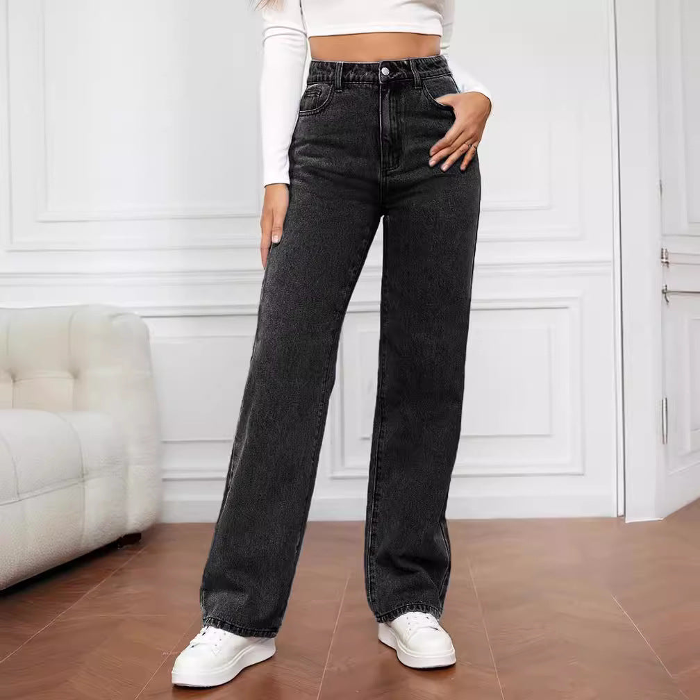 Damen - Hochtaillierte Gerade geschnittene Jeans - strapazierfähigem Denim - Klassischer Denim für zeitlosen Stil