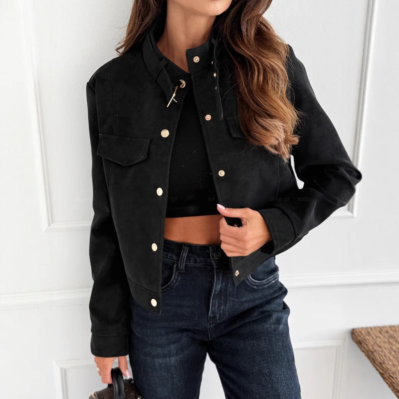 Damen - Jacke - Weichem Wildleder - Knopfdetails - Stilvolle und bequeme Oberbekleidung