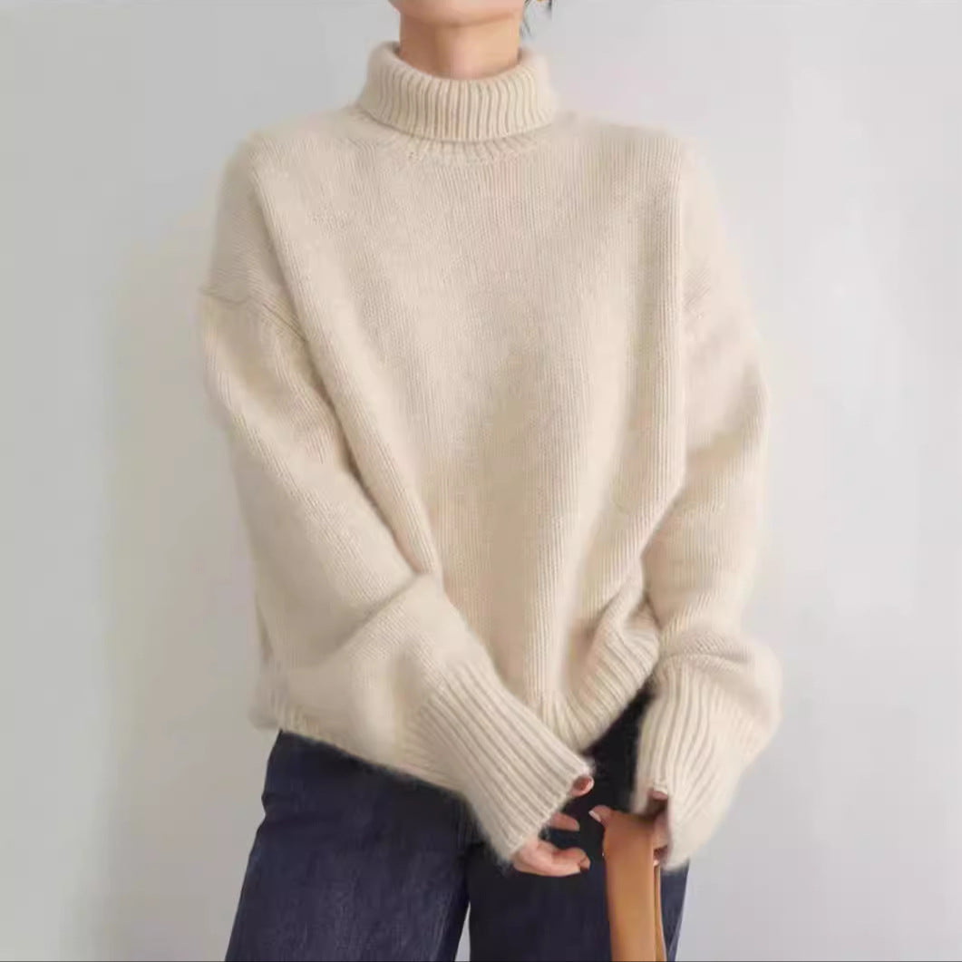 Damen - Gestrickter Pullover - Hohem Kragen - Lockerer Stil für ultimativen Komfort