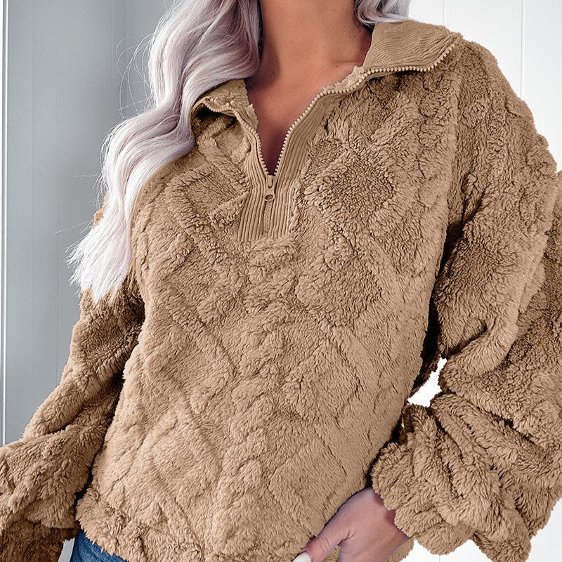 Damen - Fleece-Pullover - Hochwertiger Stoff - Hoher Kragen & Half-Zip - Bequem und Stilvoll