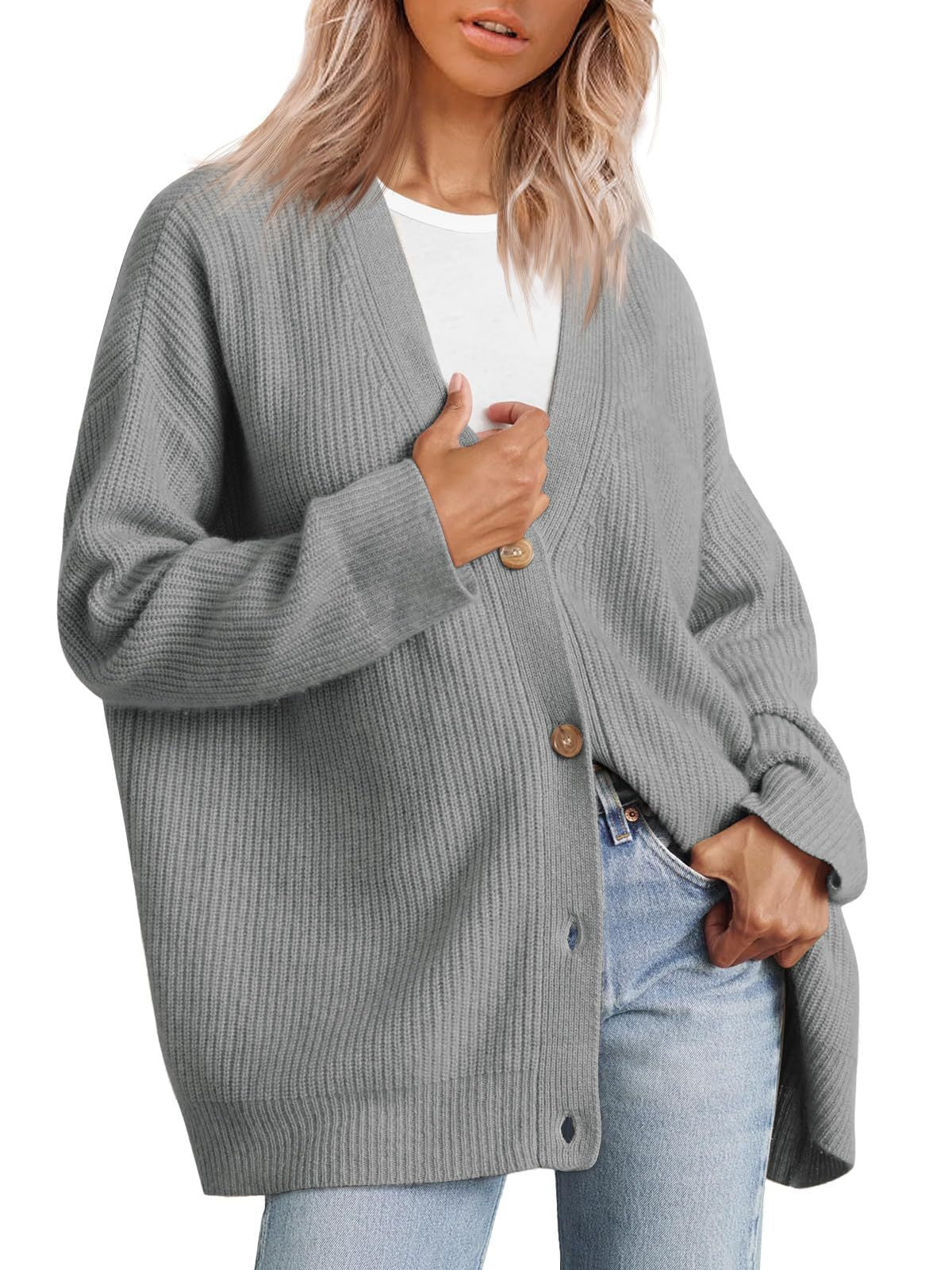 Damen - Gestreifte Strickjacke mit Knopfleiste - Weichem Strickstoff - Gemütlicher Stil für jeden Anlass