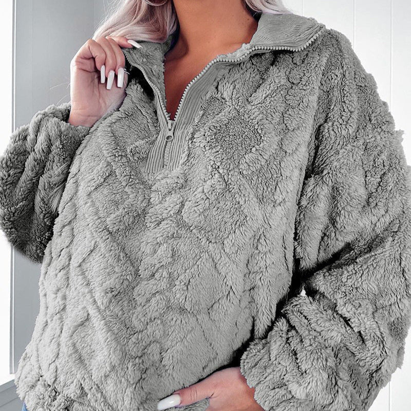 Damen - Fleece-Pullover - Hochwertiger Stoff - Hoher Kragen & Half-Zip - Bequem und Stilvoll