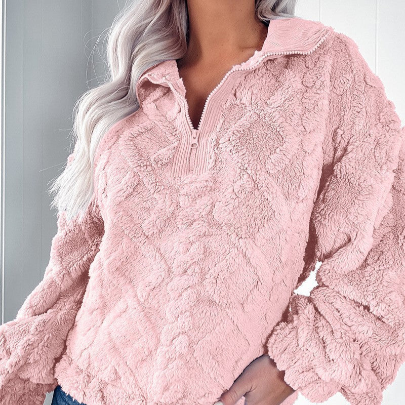 Damen - Fleece-Pullover - Hochwertiger Stoff - Hoher Kragen & Half-Zip - Bequem und Stilvoll