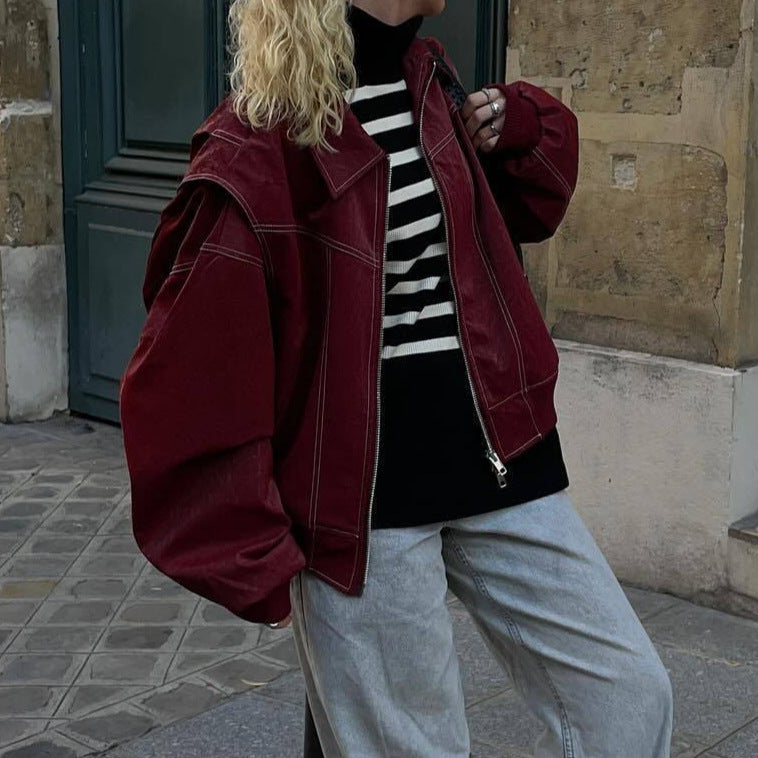 Damen - Jacke mit elastischen Manschetten - Kunstleder - Trendige Mode für jeden Anlass