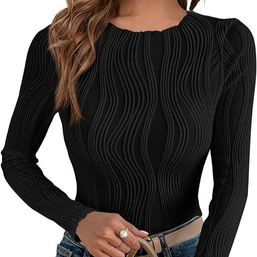 Damen - Langärmeliges Top - Wellenmuster - Stylisches Design für jeden Anlass
