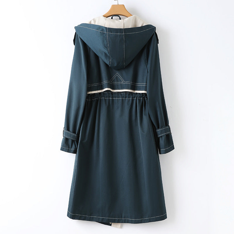 Damen - Langer Trenchcoat - Kapuze - Wasserdicht & Stylisch - Perfekt für Regenwetter