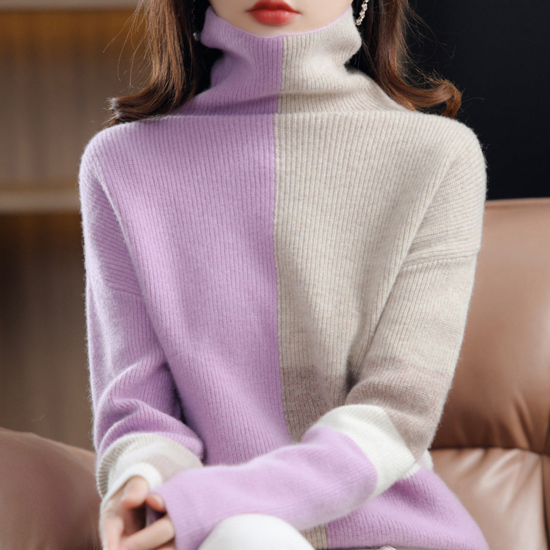 Damen - Rollkragenpullover - Farbblockdesign - Gemütlicher Strickpullover für stilvollen Komfort