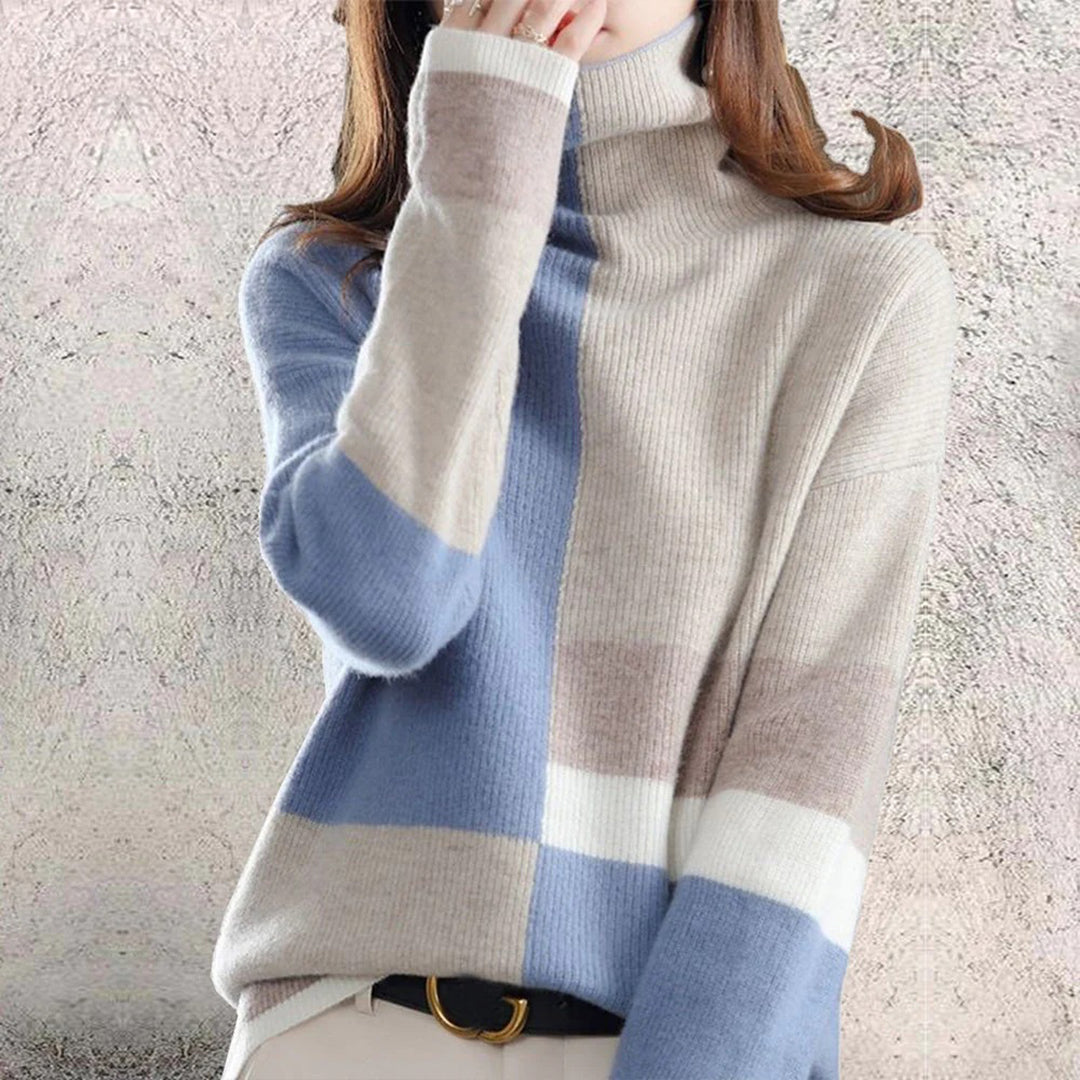 Damen - Rollkragenpullover - Farbblockdesign - Gemütlicher Strickpullover für stilvollen Komfort