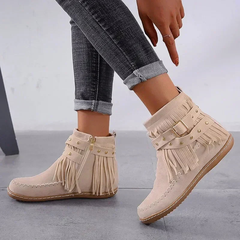 Damen - Mokassin Stiefeletten - Weiches Wildleder - Elegante und Bequeme für jeden Anlass