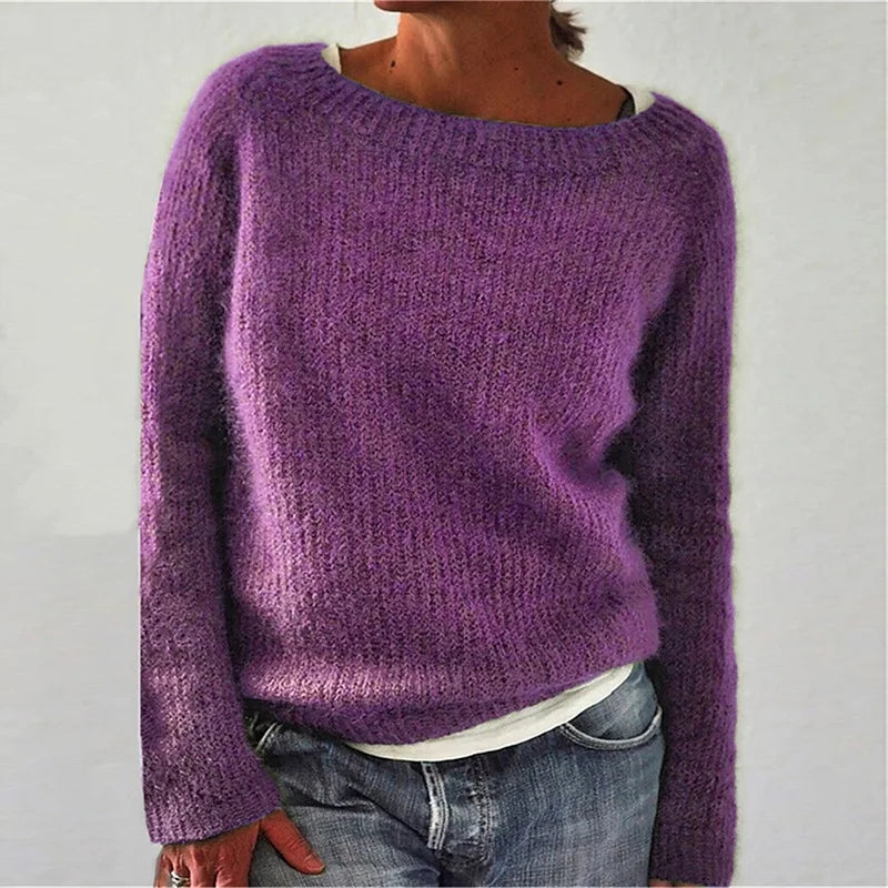 Damen - Langärmeliger Strickpullover - Weichem Stoff - Lockere Passform - Bequemer und stilvoller Strickpullover