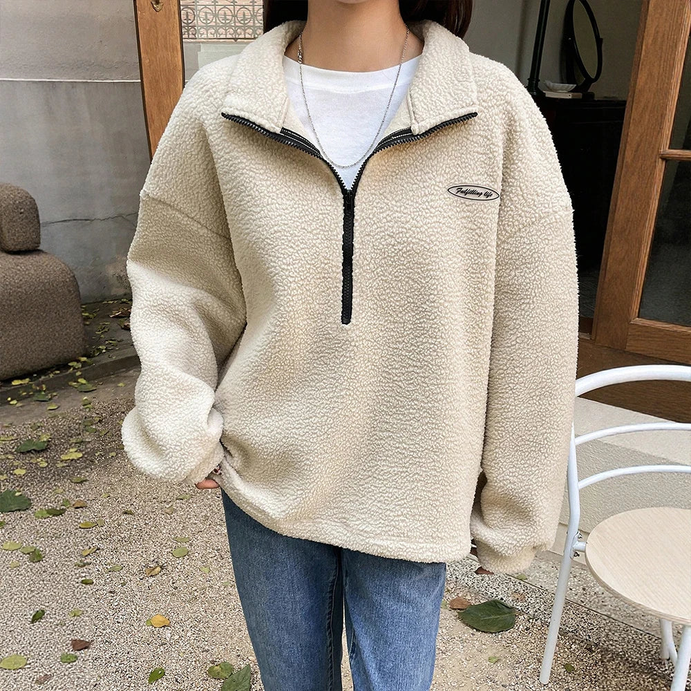 Damen - Kuscheliges Winter Sweatshirt - Halber Reißverschluss - Bequeme Freizeitmode für kalte Tage