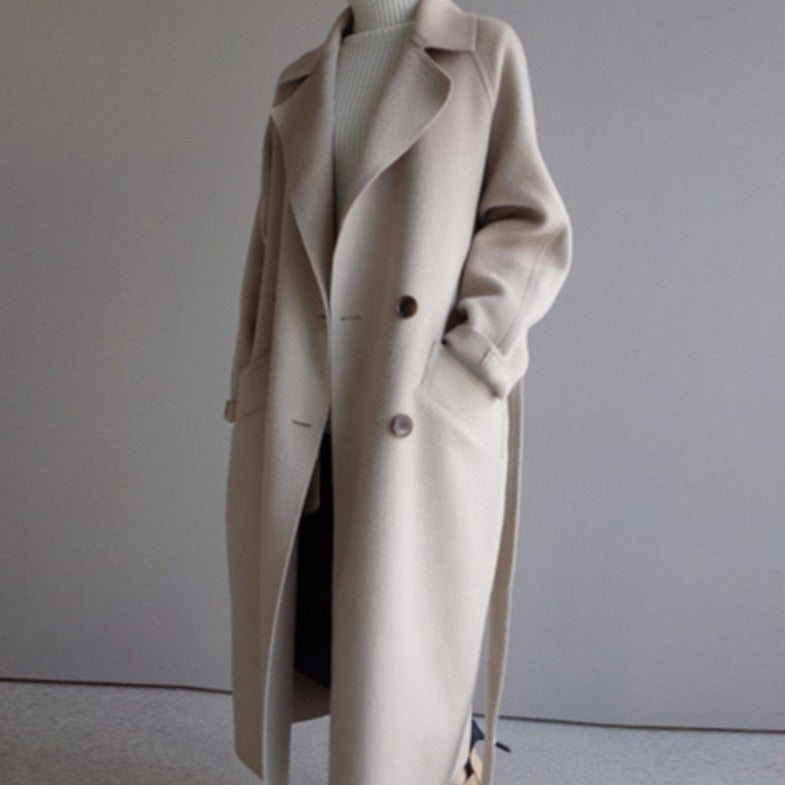 Damen - Langer Winter Trenchcoat - Taillengürtel - Stilvoller und warmer Mantel für kalte Tage