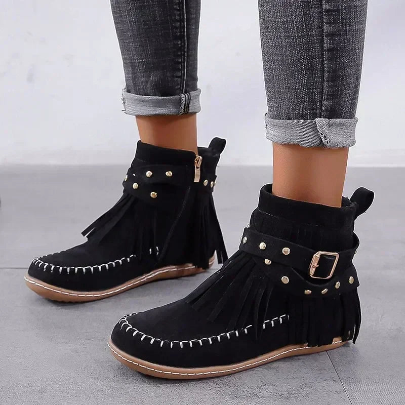 Damen - Mokassin Stiefeletten - Weiches Wildleder - Elegante und Bequeme für jeden Anlass