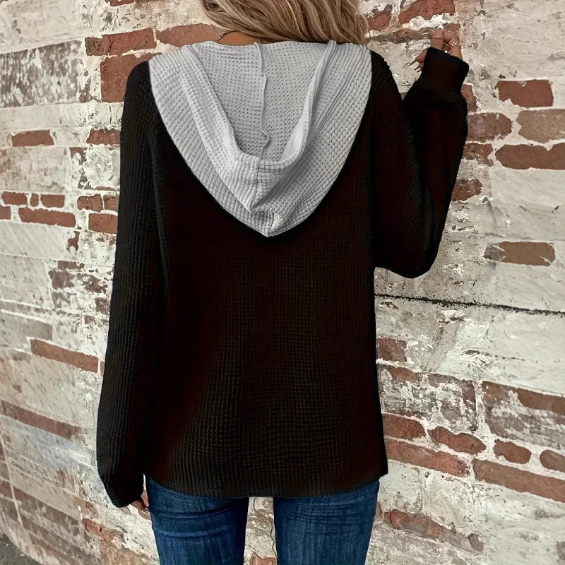 Damen - Kuscheliges Kapuzensweatshirt - Weiches Material - Kontrast Kapuze - Bequeme Freizeitmode