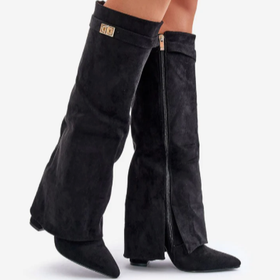 Damen - Kniehohe Stiefel - Spitz zulaufendes Leder - Reißverschluss - Elegante Boots für jeden Anlass