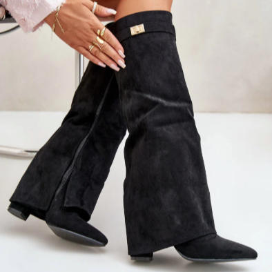 Damen - Kniehohe Stiefel - Spitz zulaufendes Leder - Reißverschluss - Elegante Boots für jeden Anlass