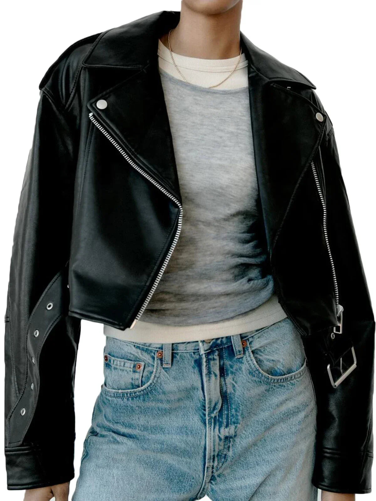 Damen - Klassische Bikerjacke - Hochwertiges Material - Lässiger Stil für jeden Anlass