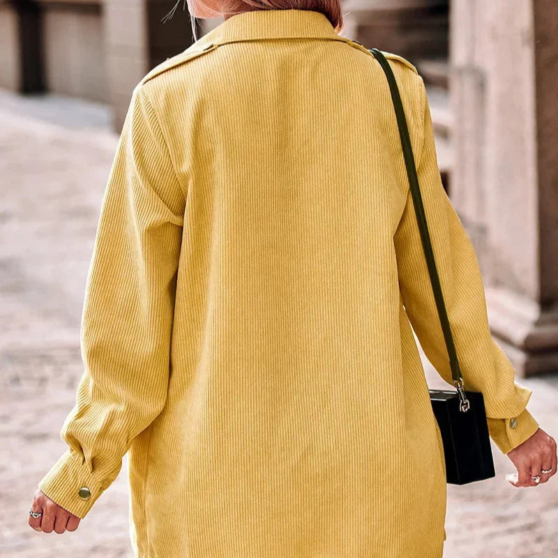 Damen - Gelbe Cordjacke - Klassischer Stil - Modische und Bequeme Oberbekleidung für jeden Anlass