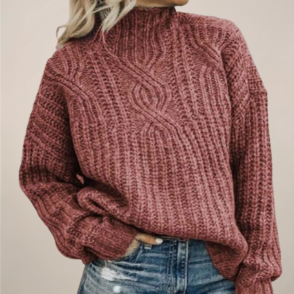 Damen - Pullover - Zopfstrick - Rundhalsausschnitt - Entspanntes Fit für jeden Anlass