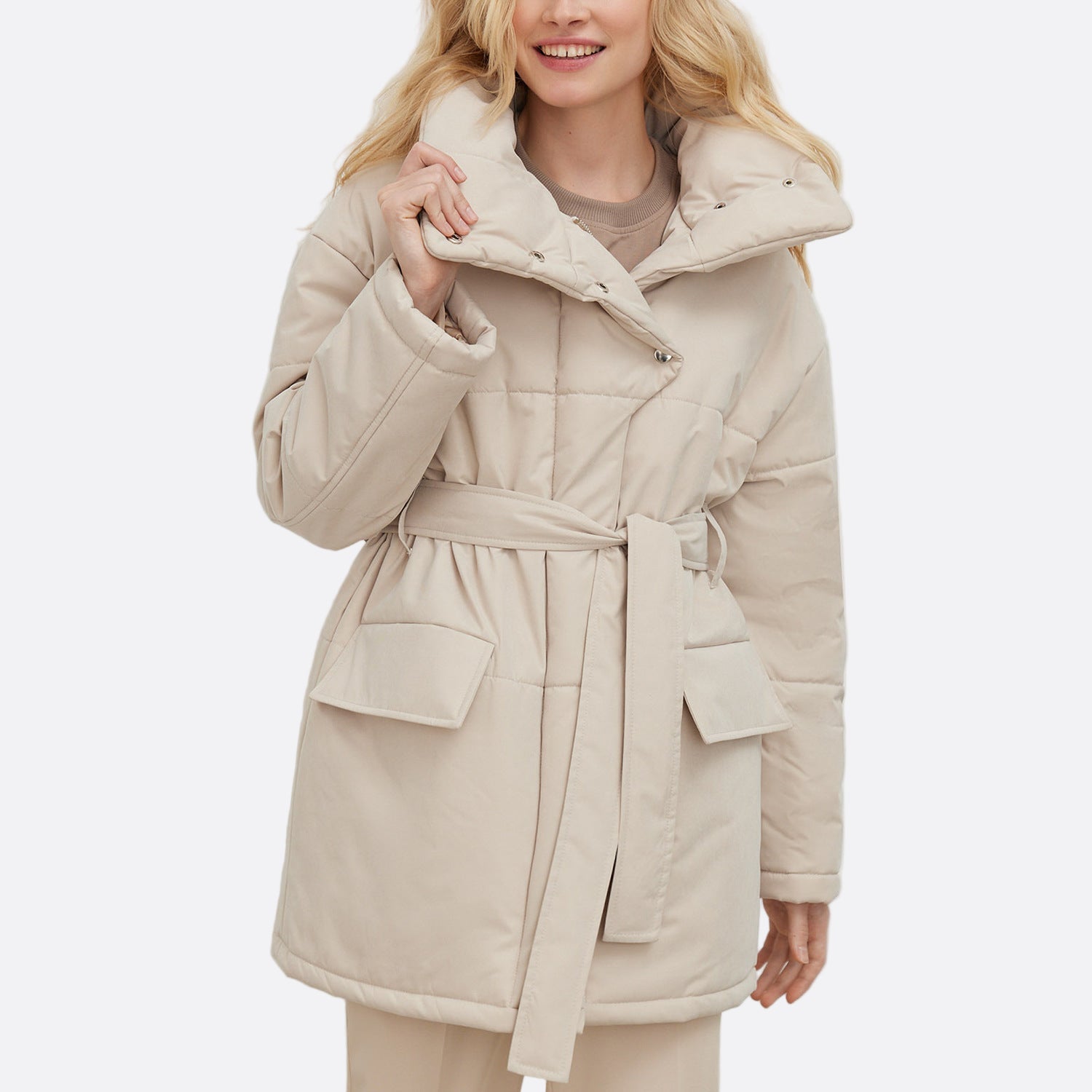 Damen - Gesteppte Baumwolljacke - Übergröße mit Gürtel - Stilvolle und Bequeme Oberbekleidung