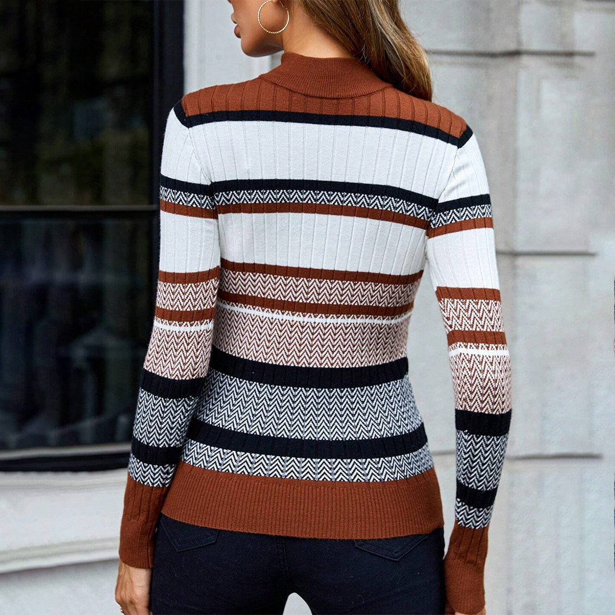 Damen - Schlanke Passform Strickpullover - Streifendesign - Bequemer Stil für jeden Anlass