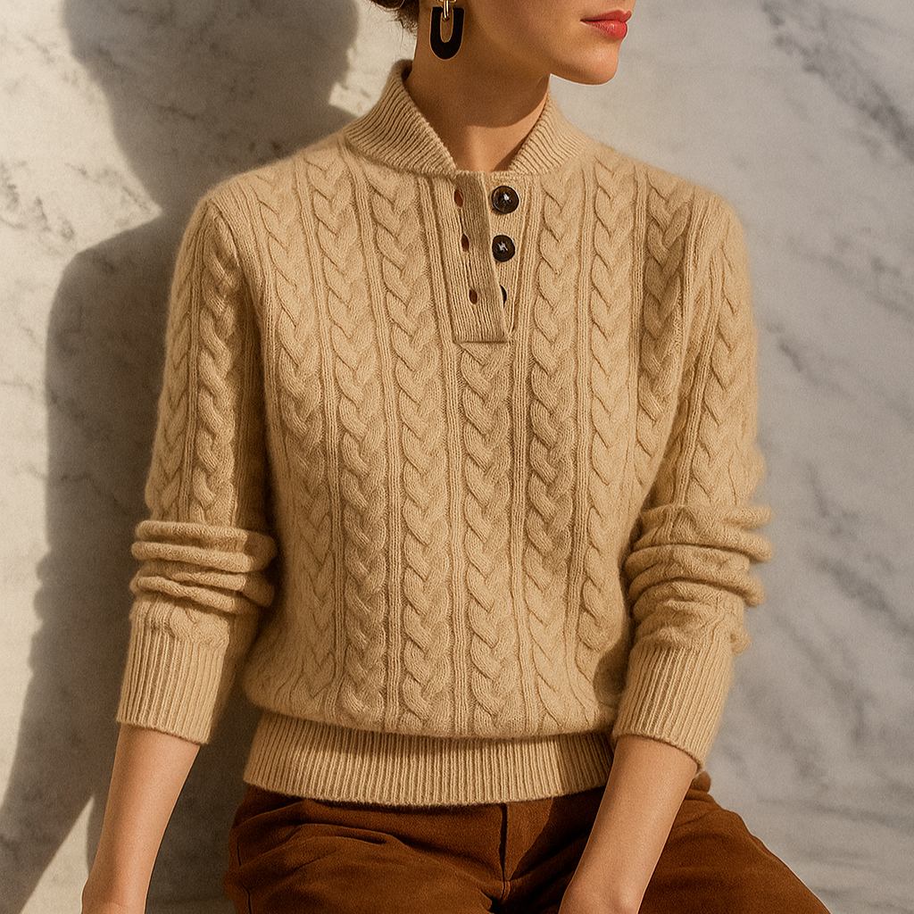 Damen - Pullover - Zopfstrick Stil - Trichterhals - Bequeme und modische Strickmode für jeden Anlass