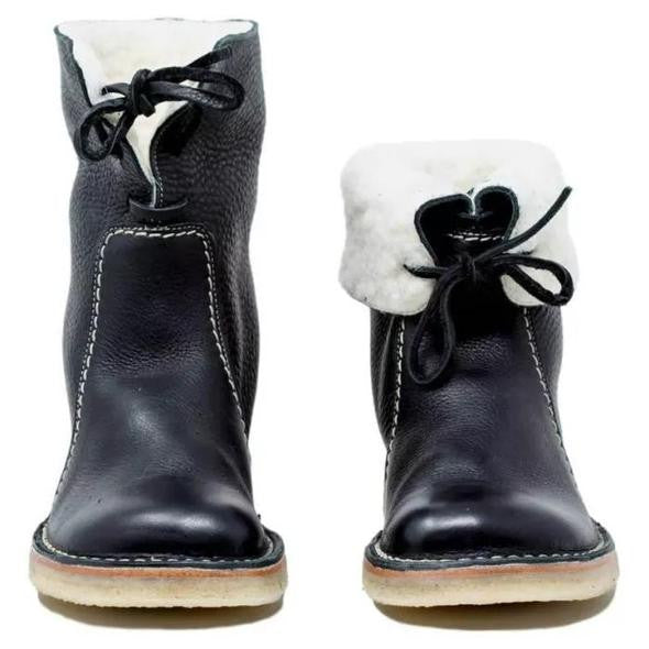 Damen - Mit Shearling gefütterte Stiefelette - Leder - Faltbare Manschette - Stilvolle und Bequeme Boots