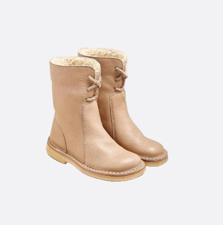 Damen - Mit Shearling gefütterte Stiefelette - Leder - Faltbare Manschette - Stilvolle und Bequeme Boots
