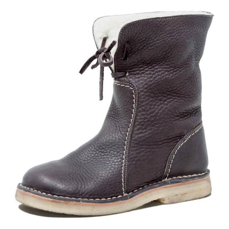 Damen - Mit Shearling gefütterte Stiefelette - Leder - Faltbare Manschette - Stilvolle und Bequeme Boots