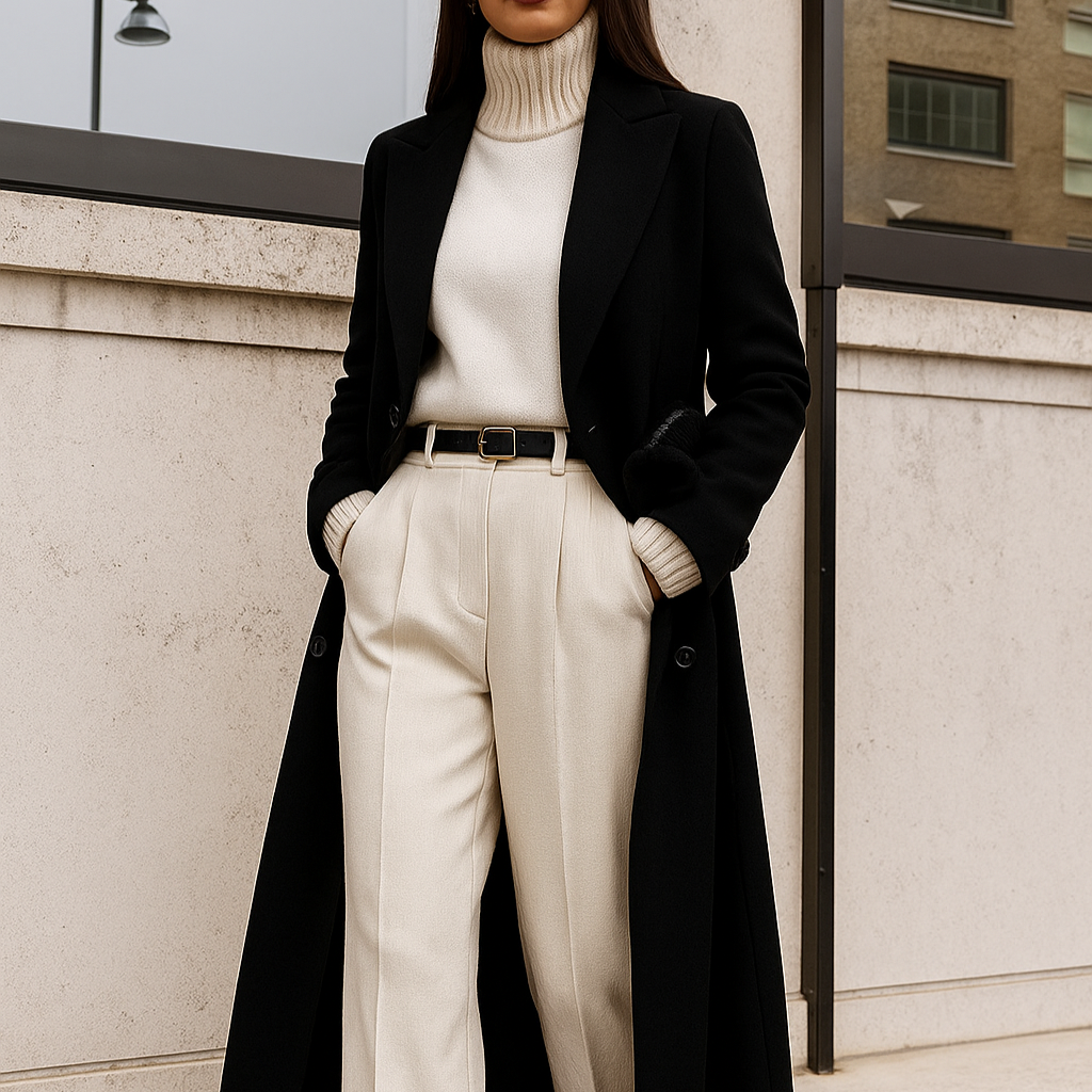 Damen - Langer Mantel - Hochwertigem Material - Elegante Wintermode - Stilvolle Winterkleidung