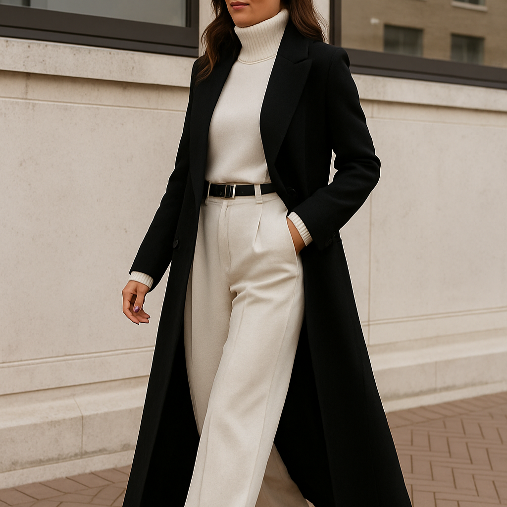 Damen - Langer Mantel - Hochwertigem Material - Elegante Wintermode - Stilvolle Winterkleidung