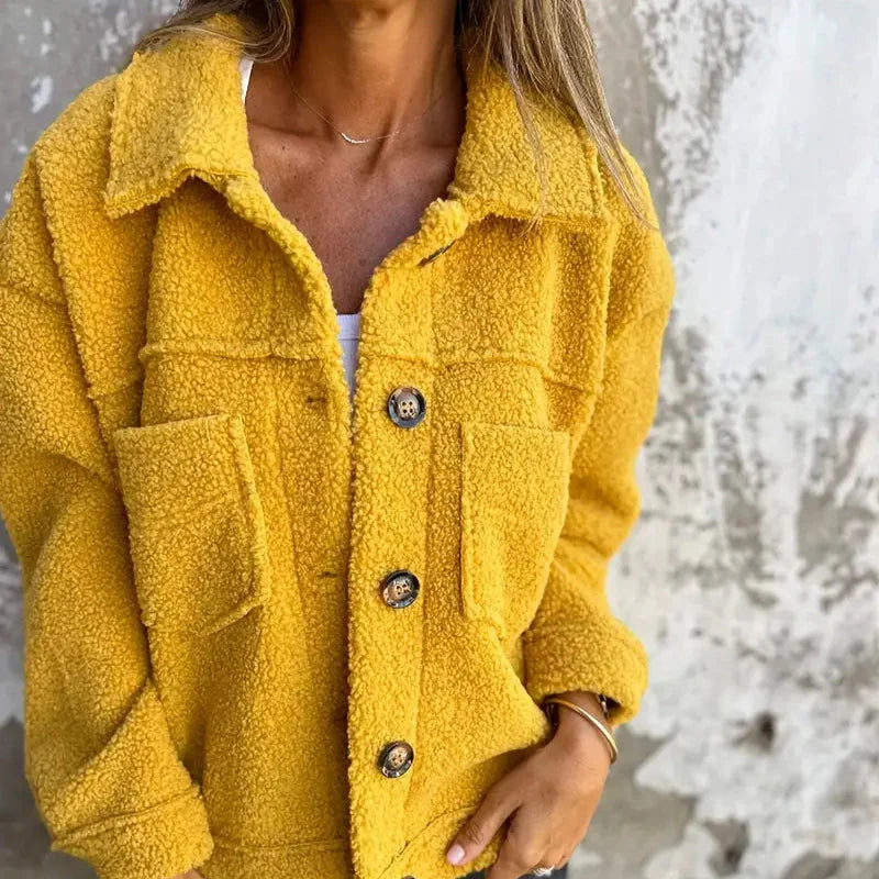 Damen - Langärmliger Teddy Mantel - Kuscheliger Winter Stoff - Perfekter Winterstil für Gemütlichkeit