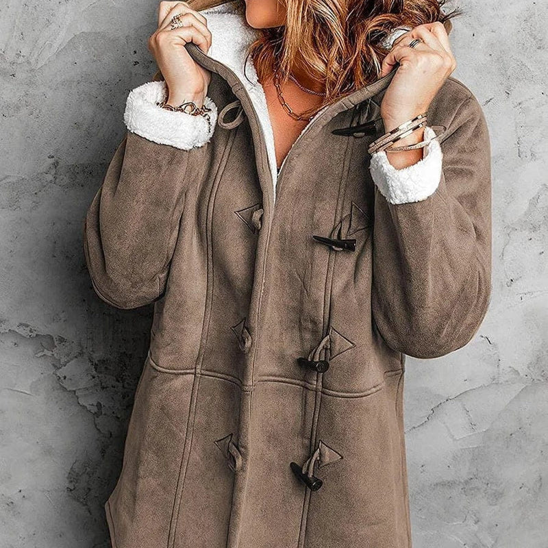 Damen - Fleecejacke - Leichtes Design - Integrierte Kapuze - Winter Style mit Kapuze