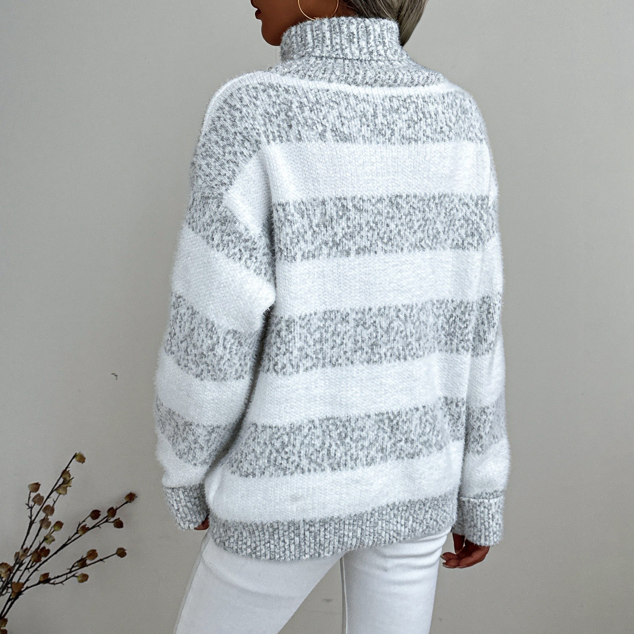 Damen - Gestreifter Rollkragenpullover - Hochwertiger Baumwolle - Bequemer Style - Perfekt für kalte Tage