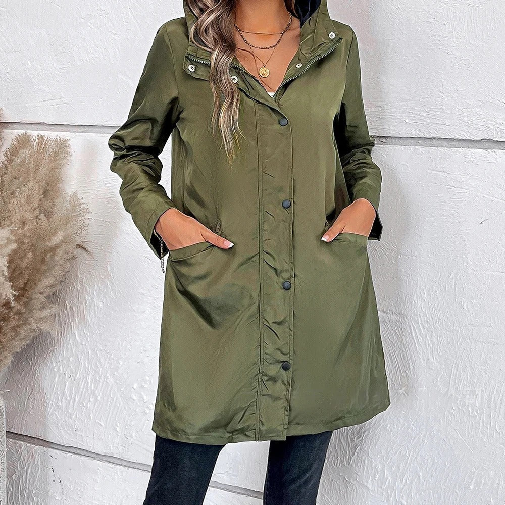 Damen - Lange Herbstjacke - Hohem Kragen - Stilvoll und Bequem für die kühle Jahreszeit