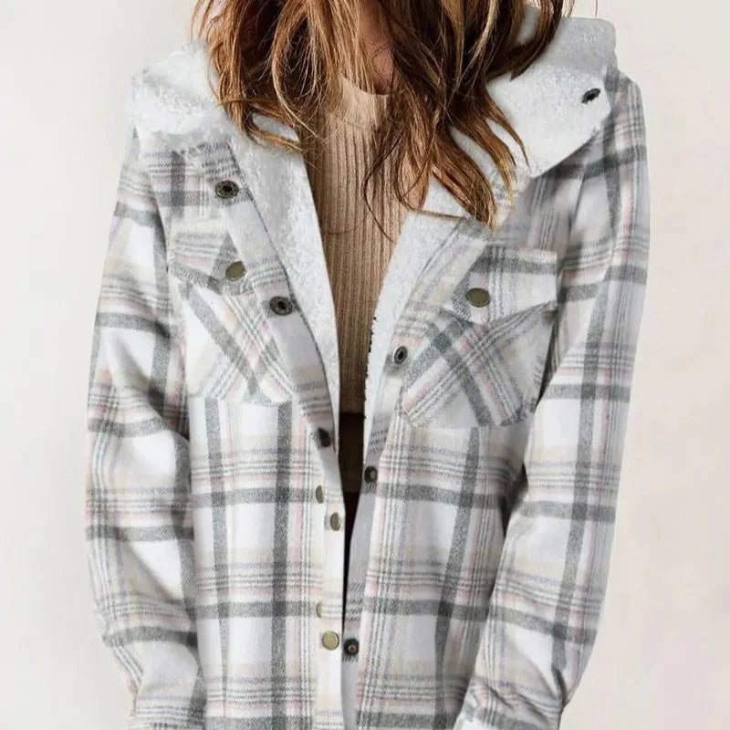Damen - Karierte Winterjacke mit Kapuze - Langlebiges Material - Warmes Futter für kalte Tage - Stylisch und Bequem