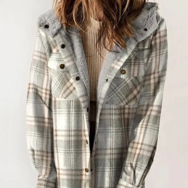 Damen - Karierte Winterjacke mit Kapuze - Langlebiges Material - Warmes Futter für kalte Tage - Stylisch und Bequem