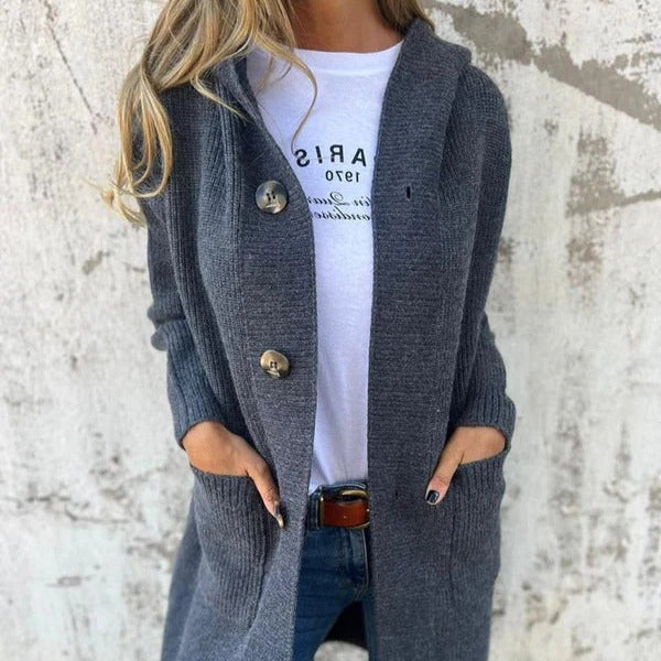 Damen - Lange Strickjacke - Wolle - Entspannte Passform für Stil und Komfort