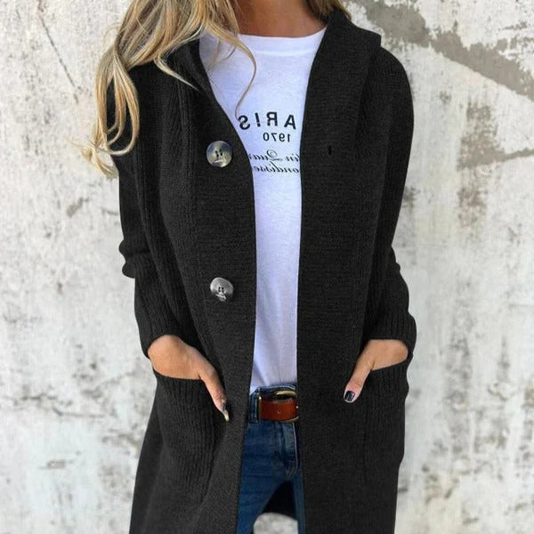 Damen - Lange Strickjacke - Wolle - Entspannte Passform für Stil und Komfort