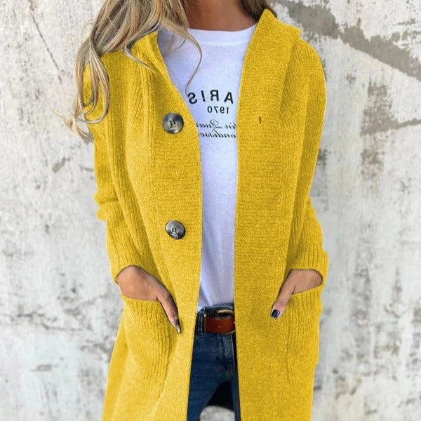 Damen - Lange Strickjacke - Wolle - Entspannte Passform für Stil und Komfort