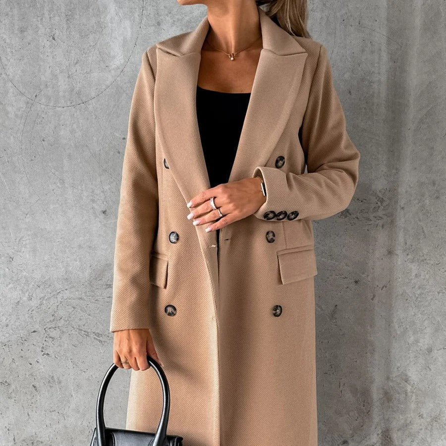 Damen - Langer taillierter Mantel - Wollmischung -  Eleganten Stil - Perfekt für kalte Tage